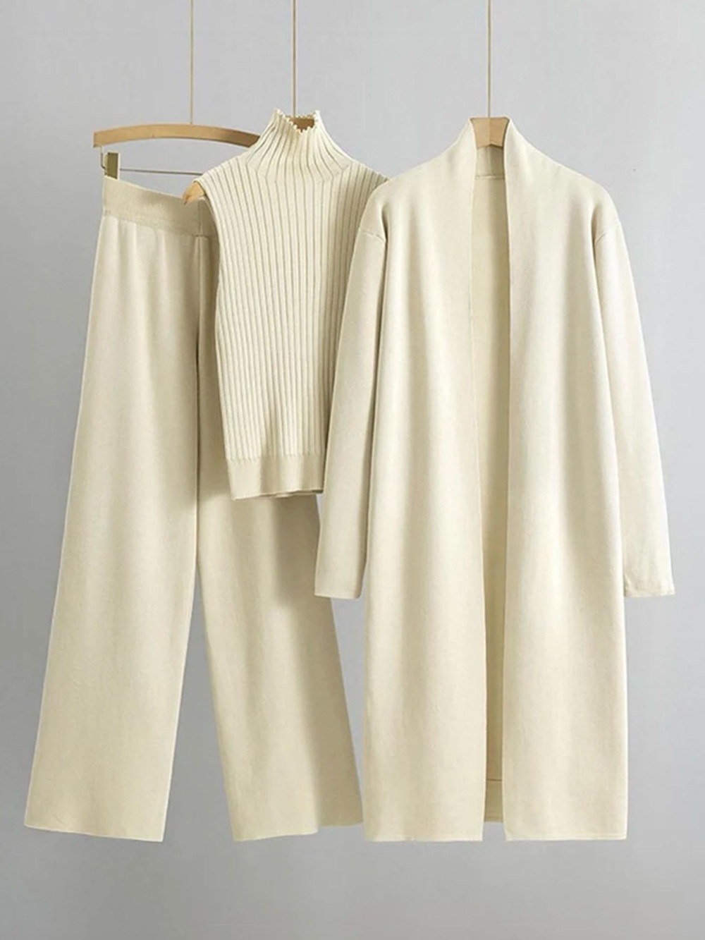 Turtle Neck Tank Top Cardigan Wide Leg Pants Set- an elegant staple